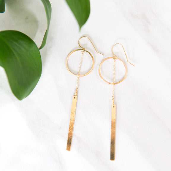 Circle dangle drop earrings in sterling silver or 14k gold filled