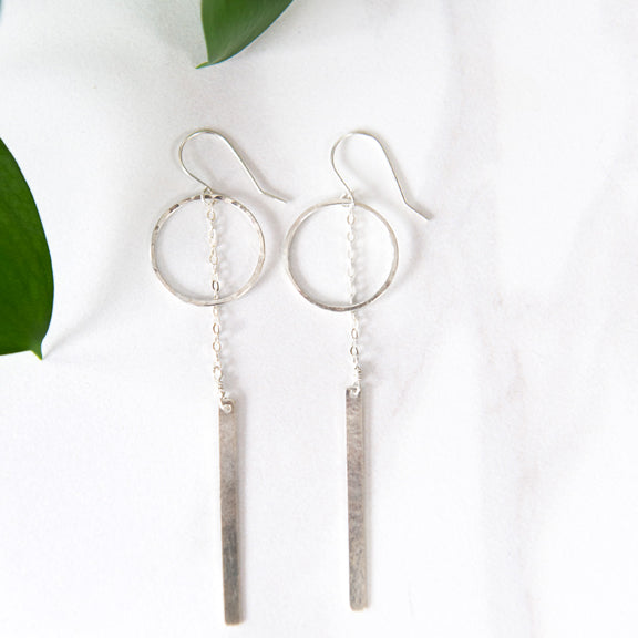 Circle dangle drop earrings in sterling silver or 14k gold filled