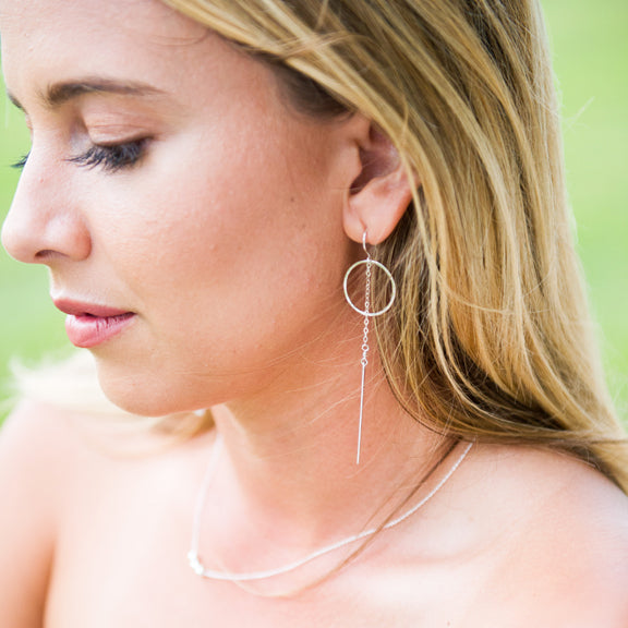 Circle dangle drop earrings in sterling silver or 14k gold filled