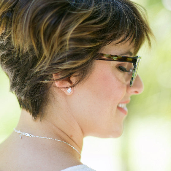 Dainty hammered circle stud earrings in sterling silver or 14k gold filled