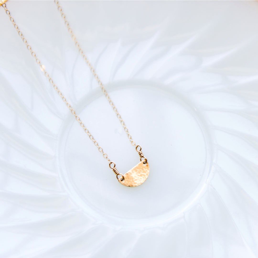 Cleopatra half circle crescent necklace in sterling silver or 14k gold filled by Blossom and Shine