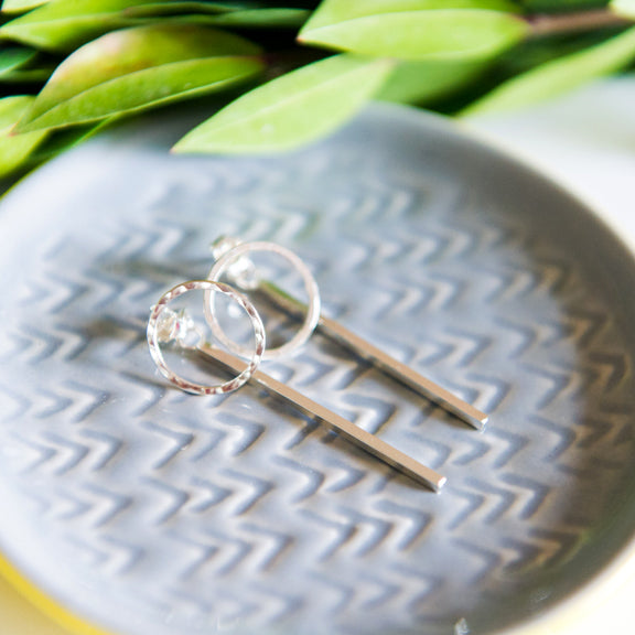 Dangle back stud earrings chain or bar in sterling silver or 14k gold filled