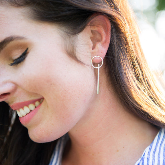 Dangle back stud earrings chain or bar in sterling silver or 14k gold filled