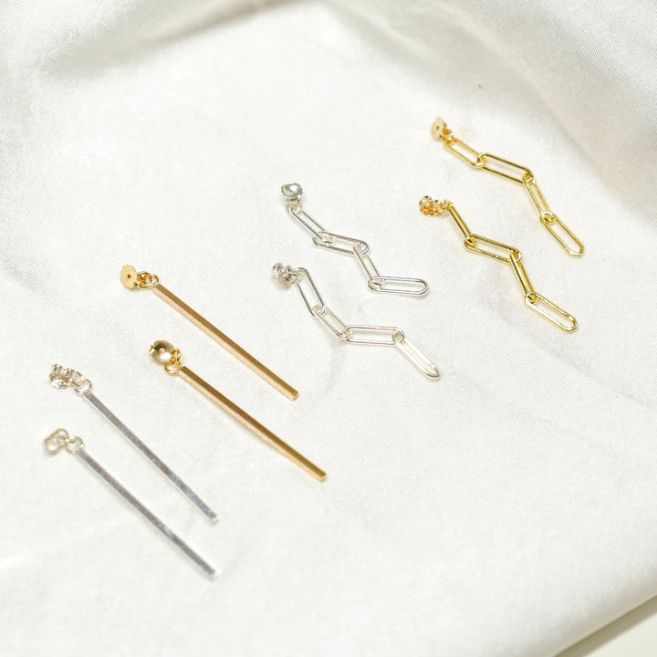 Dangle back stud earrings chain or bar in sterling silver or 14k gold filled