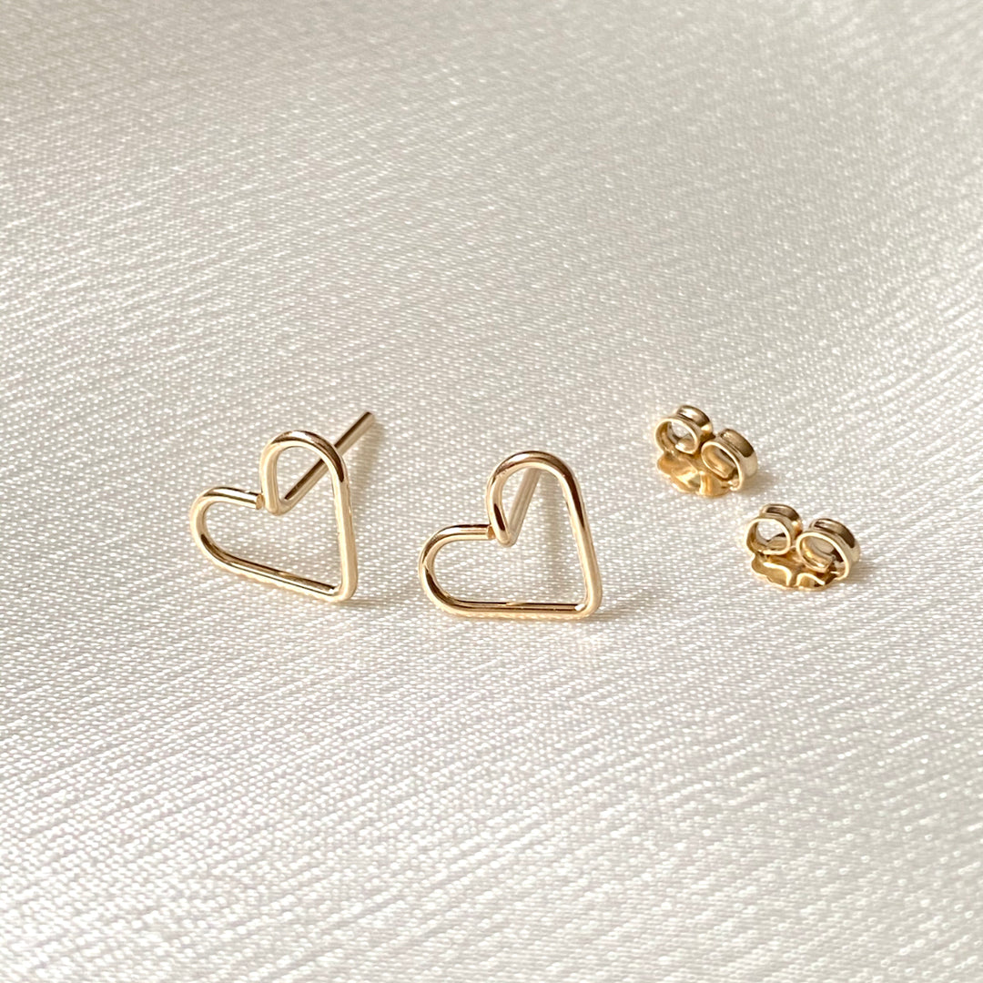 Open heart stud earrings in sterling silver or 14k gold filled by Blossom and Shine