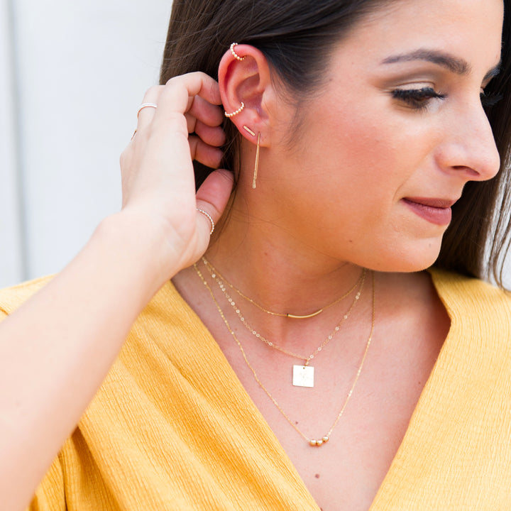Three tiny beads necklace in sterling silver or 14k gold filled