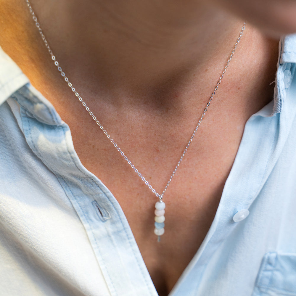 Moonrise drop necklace with morganite beads in sterling silver or 14k gold filled by Blossom and Shine