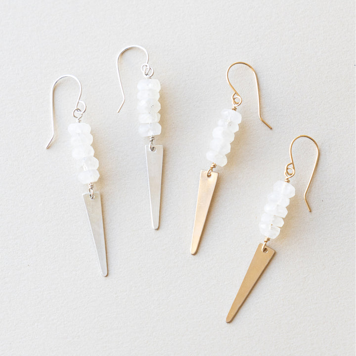 rainbow moonstone spike earrings in sterling silver or 14k gold filled
