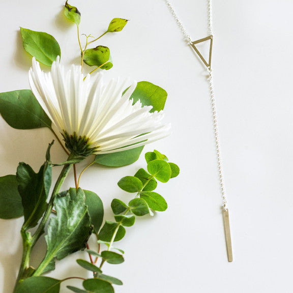Geometric open triangle long y necklace in sterling silver or 14k gold filled by Blossom and Shine